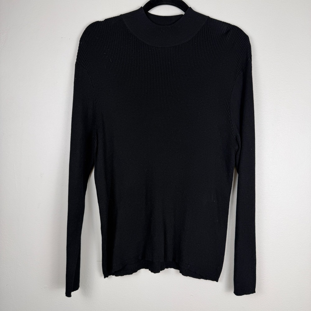 Coldwater Creek Sweater Womens XL Black Ribbed Knit Mock Neck Long Sleeve Casual